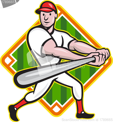 Image of Baseball Player Batting Diamond Cartoon