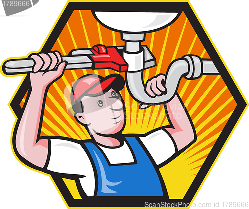 Image of Plumber Worker With Adjustable Wrench 