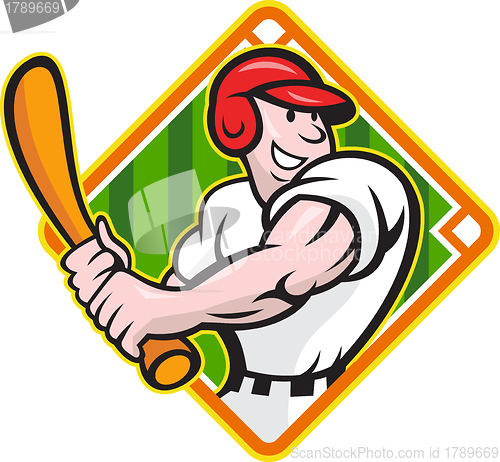 Image of Baseball Player Batting Diamond Cartoon