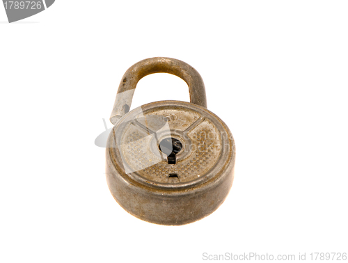 Image of Retro dirty rusty lock isolated on white 