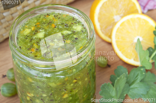 Image of Homemade jam gooseberry, with oranges
