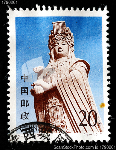 Image of CHINA - CIRCA 1993: A stamp printed in China shows the statue of Goddess Matsu, circa 1993 