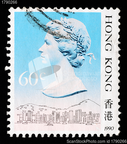 Image of HONGKONG - CIRCA 1990: A Stamp printed in Hongkong shows Queen Elizabeth portrait, circa 1990