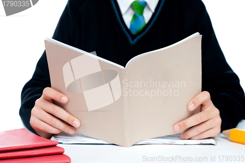 Image of Cropped image of a school boy holding books
