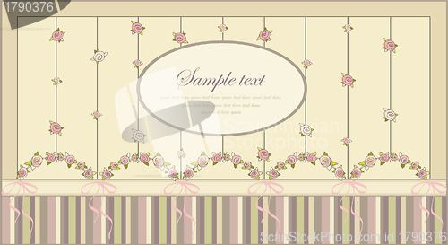 Image of Greeting card with rose. Illustration  roses. Beautiful decorative framework with flowers.