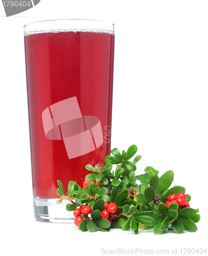 Image of Juice and red cowberry isolated on white