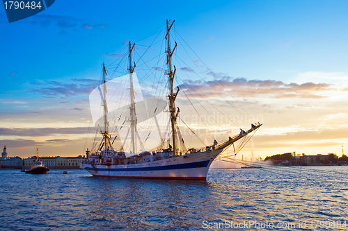 Image of Old frigate on Neva river