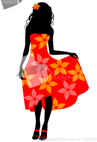 Image of Girl in red dress silhouette