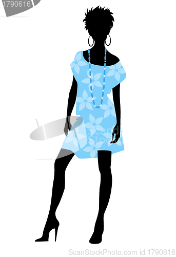 Image of Girl in blue dress silhouette