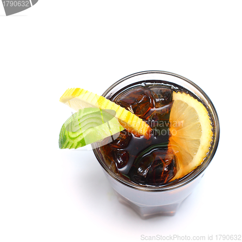 Image of Cocktail - alcohol drink with cola, ice and lime isolated on whi