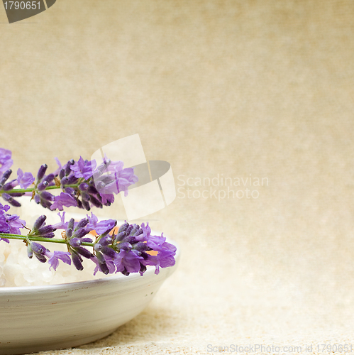 Image of Spa - blurred background with herbal bath salt and flowers (Shal