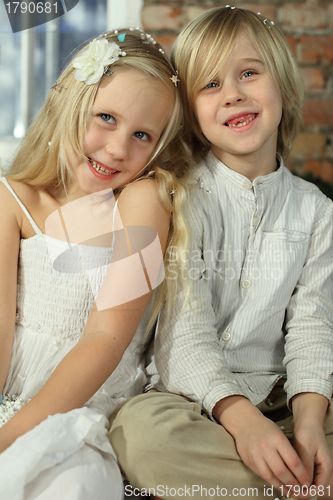 Image of Children - smiling sibling, sister and brother