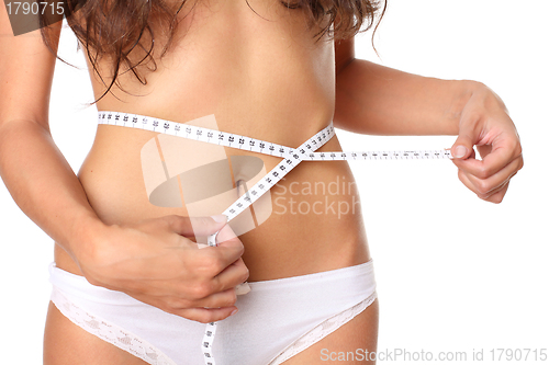 Image of Measurement of female waist on white