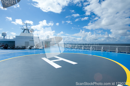 Image of Ship, sea and sky with clouds - beautiful sunny landscape