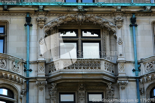 Image of Detail of elaborate mansion windows