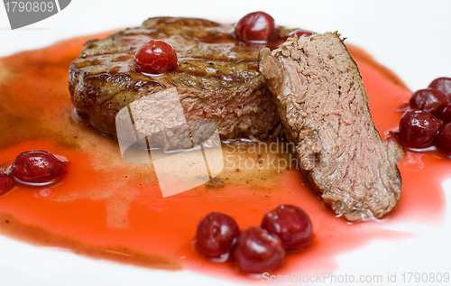 Image of Gourmet food - steak in cherry sauce