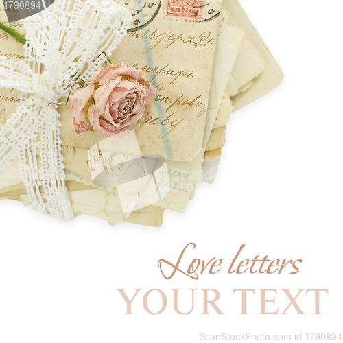 Image of Background with rose and old greeting cards -  love concept