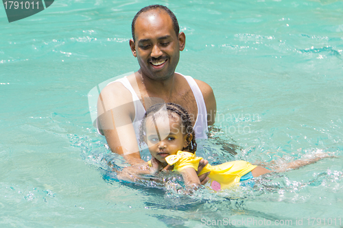 Image of Teaching baby girl how to swim