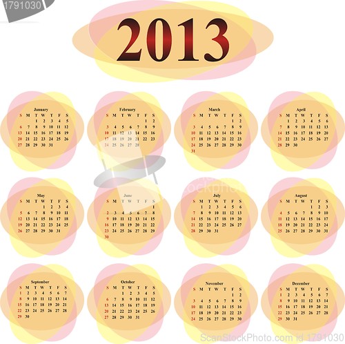 Image of vector calendar 2013 in orange transparent ovals 