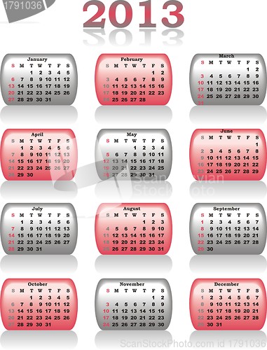 Image of  vector calendar 2013 in red and grey color 