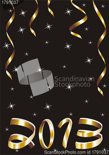 Image of christmas and new year card  with gold tapes and 2013 on a black background 