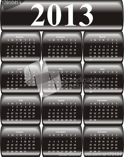 Image of vector calendar 2013 on black glossy, buttons