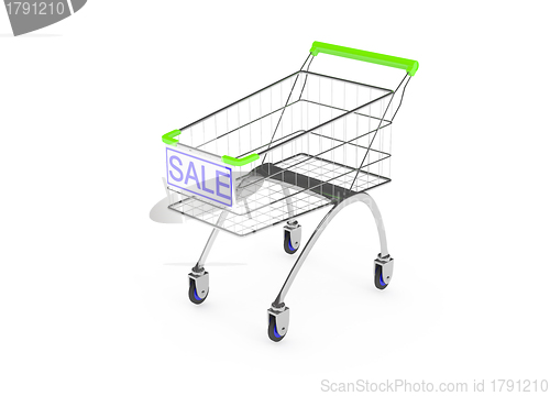 Image of Metal shopping trolley isolated on white