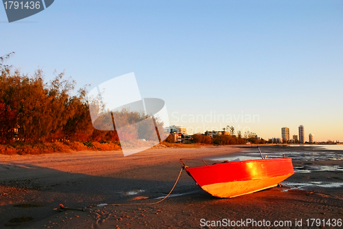 Image of Red Boat At Sunrise