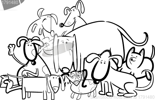 Image of Cartoon Group of Dogs for Coloring