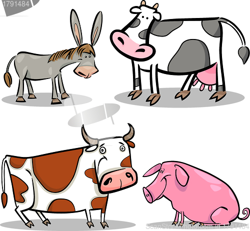 Image of cute cartoon farm animals set