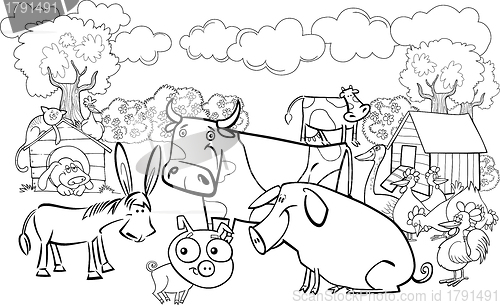 Image of farm animals for coloring book