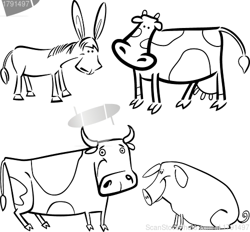 Image of farm animals set for coloring