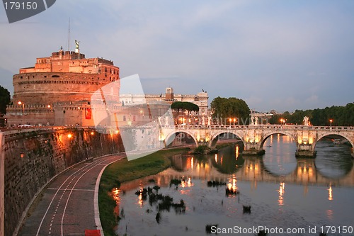 Image of St. Angel Castle by night in  Rome