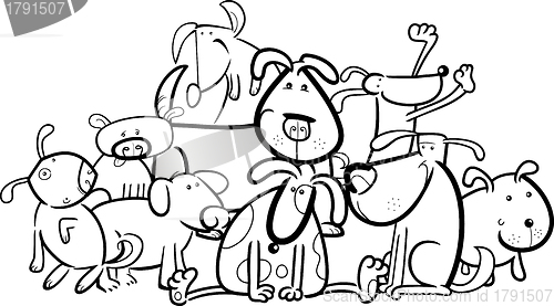 Image of Cartoon Group of Dogs for Coloring