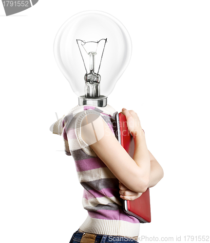Image of Lamp Head Businesswoman with Laptop