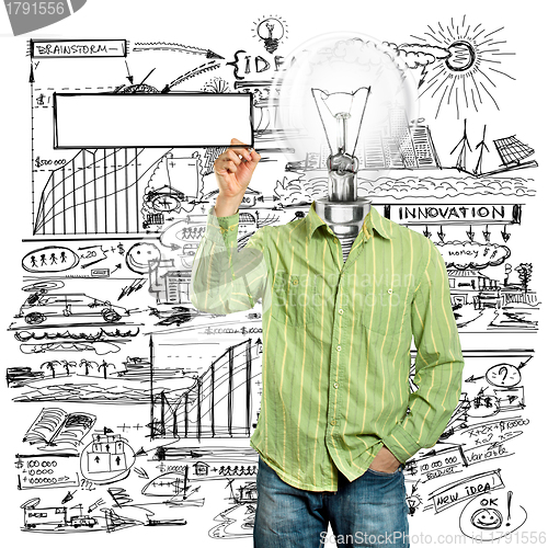 Image of Lamp Head Businessman Writing Something