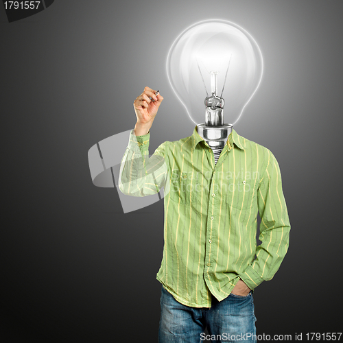 Image of Lamp Head Businessman Writing Something
