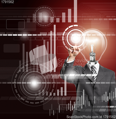 Image of Lamp Head Business Man Push the Button