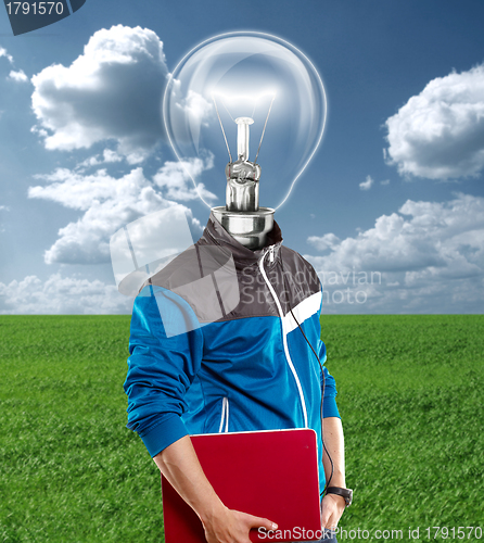 Image of Lamp Head Man With Laptop