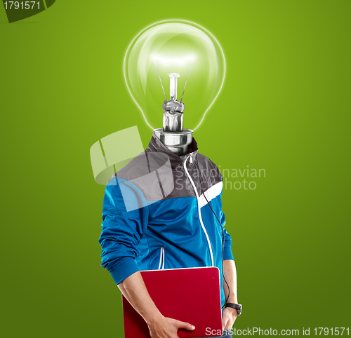 Image of Lamp Head Man With Laptop