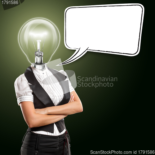 Image of Lamp Head Business Woman With Speech Bubble