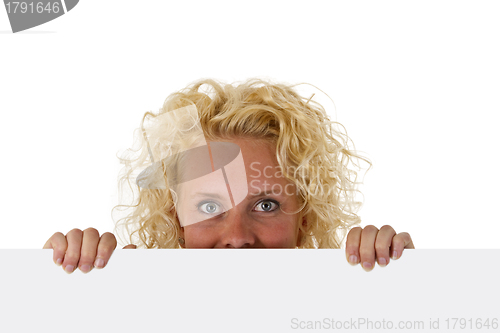 Image of Beautiful woman holding a blank message board