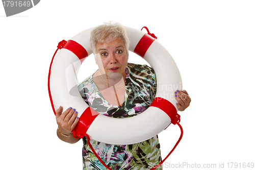 Image of Female senior with life belt