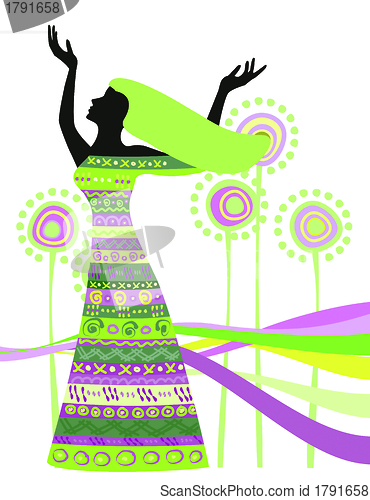 Image of Woman in dress with patterns for design