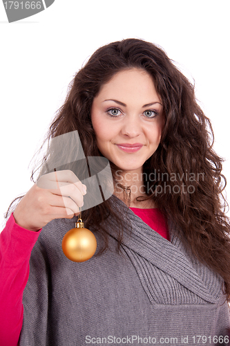 Image of beautiful brunette smiling woman with christmas decoration