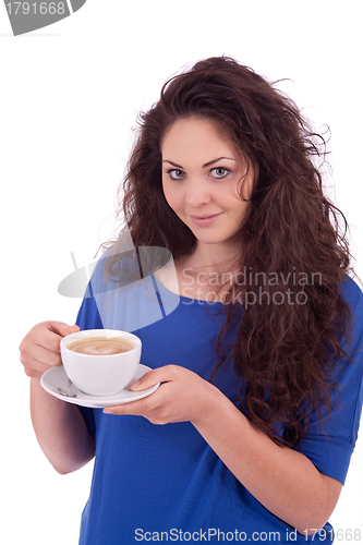 Image of beautiful young woman with cup of coffee 