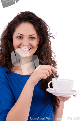 Image of beautiful young woman with cup of coffee 