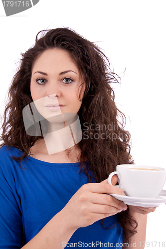 Image of beautiful young woman with cup of coffee 