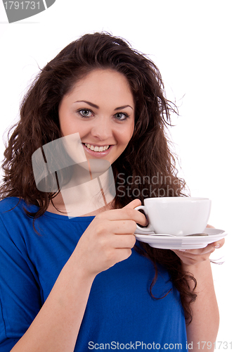 Image of beautiful young woman with cup of coffee 