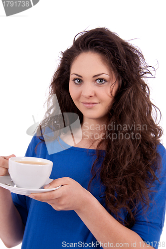 Image of beautiful young woman with cup of coffee 